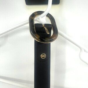 NWT Michael Kors Black Tortoise Shell Buckle Leather Belt Women's Large